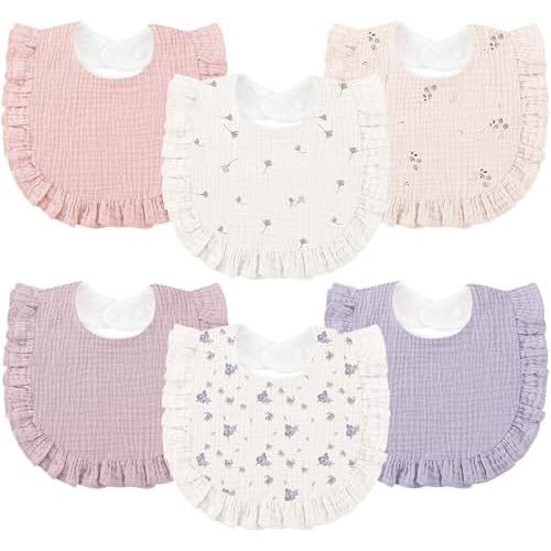 Bearmoss 6 Pack Muslin Baby Bibs for Drooling and Teething, Soft Bibs for Girls, Boys, Newborn