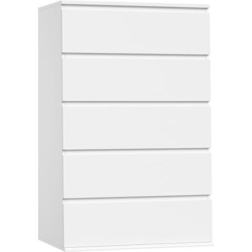 FOTOSOK White Dresser, 5 Drawer Dresser Tall White Dresser with Large Storage Space, Modern Storage Chest of Drawers, 23.6L x 17.6W x 39.1H Inch Storage Organizer Cabinet for Home, White