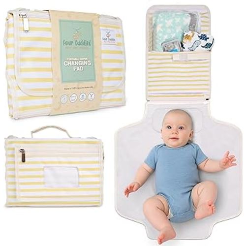 Portable Diaper Changing Pad - Newborn Essentials, Waterproof, Extra Wide & Long, Padded Foldable Wipeable Mat, Travel Bag, Baby Registry Gift, Wipes Pocket, Eco-Friendly (Yellow)