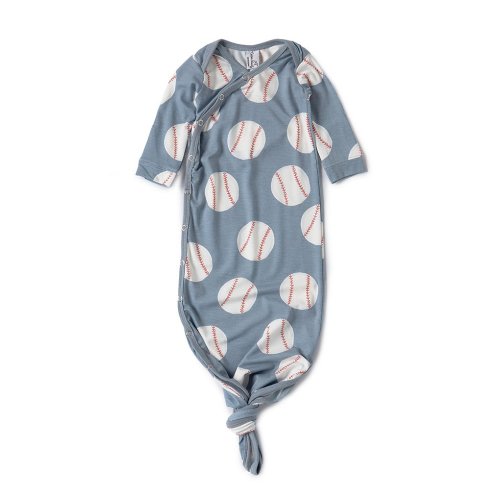 Copper Pearl Baby Boys Newborn-6 Months Slugger Baseball Print Long-Sleeve Knotted Gown