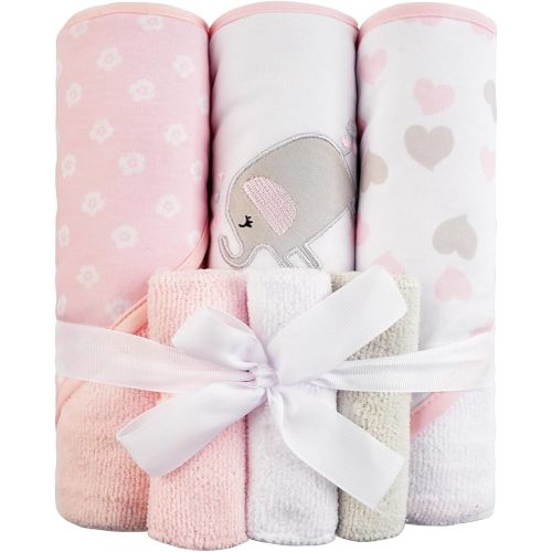 Viviland Baby Towels and Baby Wash Cloths Set Hooded Baby Towels Baby Wipes Absorbent Bath Face Towels Burp Cloths or Face Towels for Girl Boy 6-Pack Size 28 x 28 Inch(Elephant)
