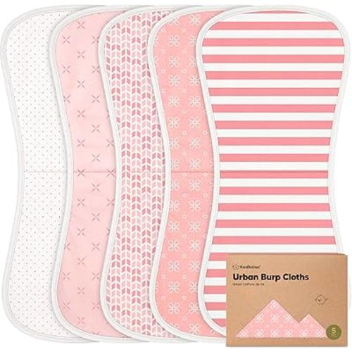 Organic Burp Cloths Baby Boy & Girl, 5-pack Cotton Burp Rags (Blush) | Super Absorbent Cotton Burping Cloths for Babies, Soft, Plush, Newborn, Infant Towels, Milk Spit Up Rags, Large 21x10