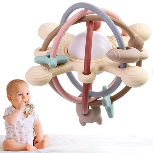 HHMY Teething Toys for Babies 3-6-12-36 Months,Soft Silicone Montessori Toys for Baby Toys 6 to 12 Months Baby Chew Toys Baby Rattle Teether Toddlers Sensory Toys Baby Girls Boys Gift - Dark