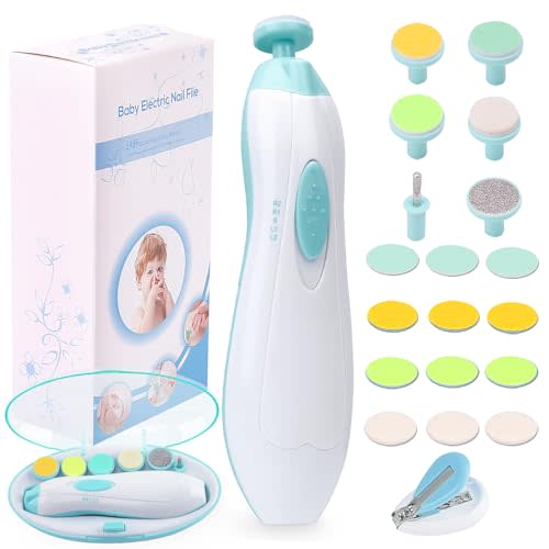 Baby Nail Trimmer Electric Nail File Baby Nail Clippers, 20 in 1 Safe Nail Filer Grinder Kit for Newborn Infant Toddler Kids or Adults Toes Fingernails Care Trim Polish, Led Light and Grinding Heads