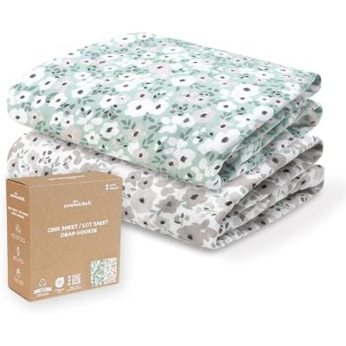 Organic Cotton Baby Crib Sheets Girl - 2pk Toddler Bed Sheets, Sage Floral