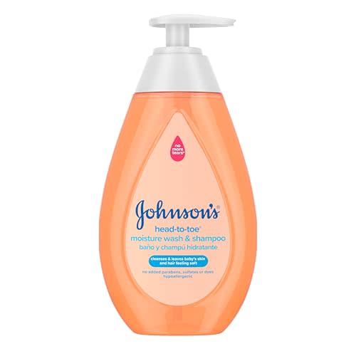Johnson's Baby Head-to-Toe Gentle Moisture Wash & Shampoo, 13.6 fl. oz | Tear-Free, 2-in-1 Formula, Hypoallergenic, pH Balanced, No Added Parabens, Sulfates & Dyes