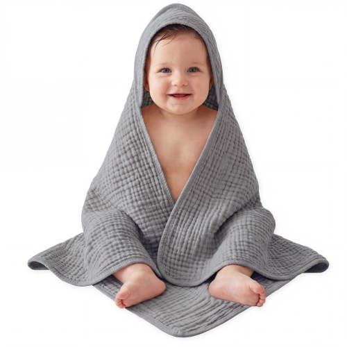 Yoofoss Hooded Baby Towels for Newborn 1 Pack 100% Muslin Organic Cotton Baby Bath Towel with Hood for Babies, Infant, Toddler and Kids, 32x32Inch