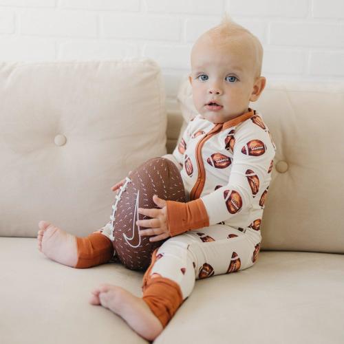 Football Print Bamboo Zippy Romper | Little Joy Co.