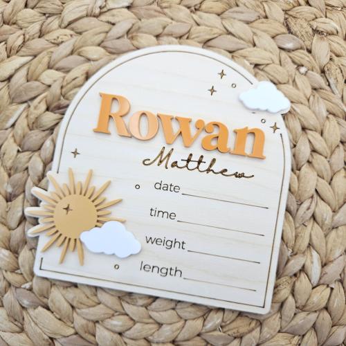 Sunshine Birth Announcement Sign | Newborn Baby Name Sign | Birth Announcement Plaque | Baby Arrival Hospital Sign