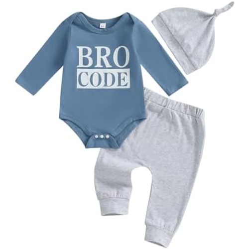 Baby Boy Outfit Newborn Little Brother 3 6 9 12 18M Romper Infant Letter Print Onesie+ Pants+Hat 3PCS Clothes