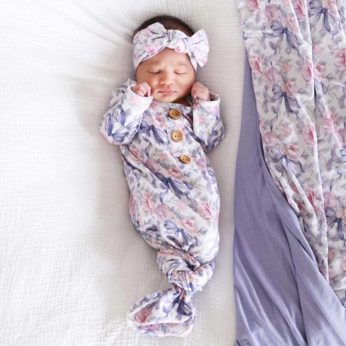Leightons Lavender Newborn Baby Knot Gown & Hat Set
