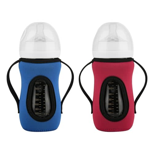 Beautyflier 2PCS Sleeve Covers for 8 oz Philips Avent Glass Natural Baby Bottle, Reusable Insulator, 3.3mm Thicken Heat and Cold Retention Baby Bottle Sleeve, Non Slip Grip (Blue+Red)