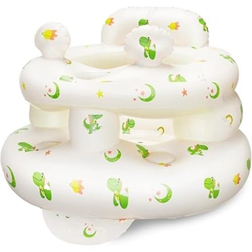 Inflatable Baby Seat for Babies 3-36 Months，[Squeaky Sound & Anti-Fall Design] Inflatable Chair with Sound-Making Ears, Baby Seat for Sitting-Up Practice, Built-in Air Pump (Ear Dinosaur)