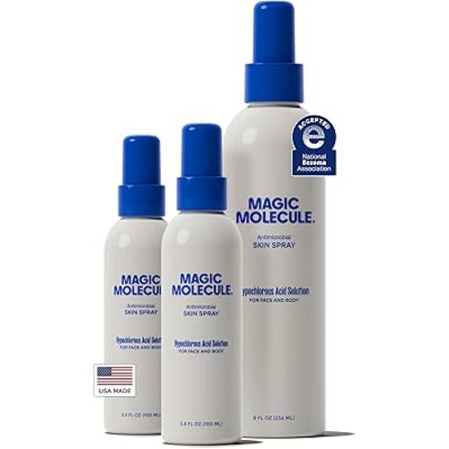 Magic Molecule Hypochlorous Acid Spray – Soothing Facial Mist for Redness & Irritated Skin – Cleansing & Purifying – Everything Home & Travel Bundle (1x 8oz + 2x 3.4oz)