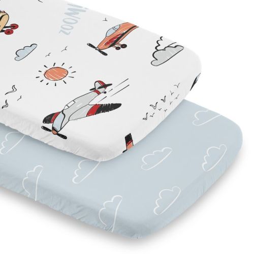 Sweet Jojo Designs Boy Baby Bassinet Fitted Sheets Set Airplane Blue Red and Grey 2pc