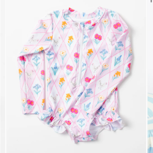 Diamond Floral Chicken Baby Longsleeve Swimsuit – American Farm Company