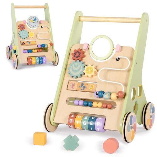 Wooden Baby Walker for 12 Months, Montessori Walker Push Toy for Toddlers Learning to Walk, Push Walker Baby Activity Center for Boys and Girls
