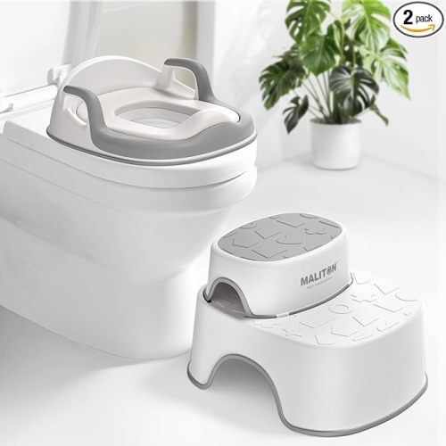 Maliton Baby Potty Training Seat with Step Stool, Potty Training Toilet for Boys Girls, Anti-Slip Toddler Stool for Bathroom, Kitchen, Toddler Toilet Seat Set(One Potty Seat+Two Step Stool for Kids)