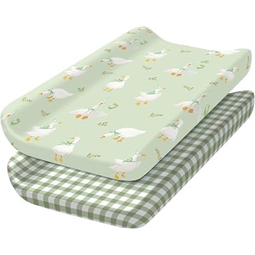 2 Pack Baby Changing Pad Covers, Changing Table Cover for Girls, Pink Bow Changing Pad Covers 32'' x 16'' Safe Snug Fitted Diaper Table Sheet Fits Standard Changing Tables and Dressers (SillyGoose)