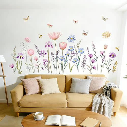 Wall Decals Boho Flower Wall Stickers Wildflower Floral Dandelion Grass Baby Nursery Girls Bedroom Kids Room Wall Decor Peel and Stick