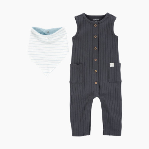 Jumpsuit & Bandana Bib 2 Piece Set - Navy