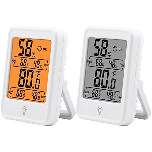 [2 Pack] TIQUS Hygrometer Humidity Gauge Indicator Digital Indoor Thermometer Room Temperature and Humidity Monitor with Touch Backlight White