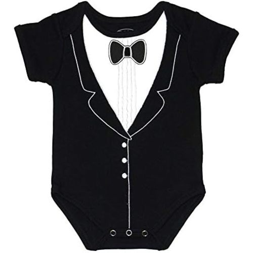 Frenchie Mini Couture Infant Tuxedo Baby Bow Tie - 100% Cotton Tux, 3D Bowtie Baby Suit