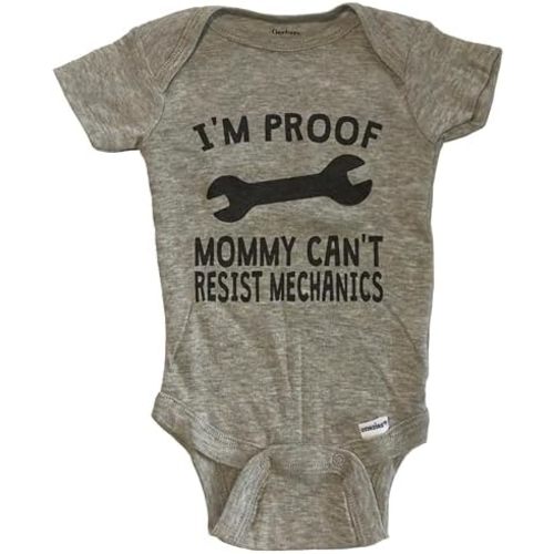 I'm Proof Mommy Can't Resist Mechanics Baby Bodysuit - Funny Baby Bodysuit (100% Cotton)
