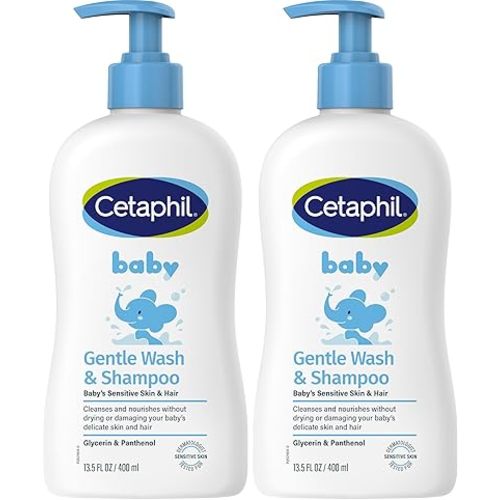 CETAPHIL Baby Gentle Wash and Shampoo 400ml, Suitable for Newborns & Infants, With Glycerin & Panthenol, Hypoallergenic, Dermatologist Tested, Paraben-Free, Tear-Free (Pack of 2)
