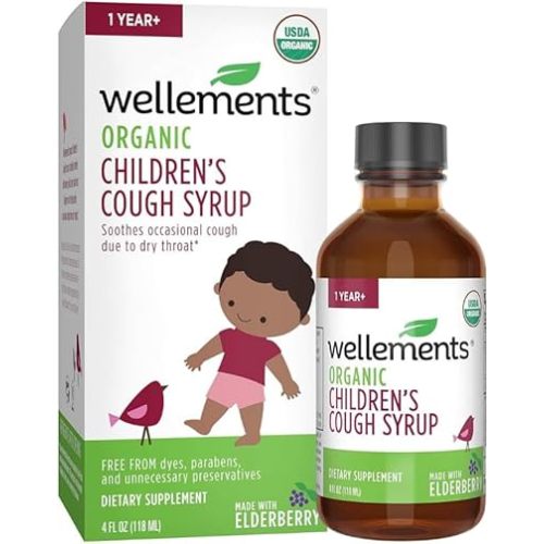 Wellements Organic Daytime Children’s Cough Syrup | Soothes Occasional Cough Due to Dry Throat* with Honey, Elderberry, Ginger Root, USDA Organic | 4 Fl Oz, 1 Year+