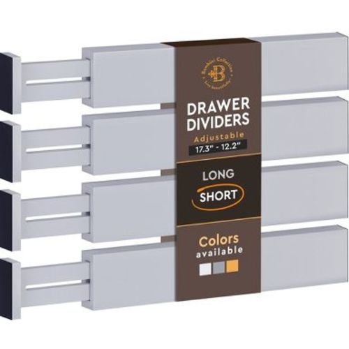 4-Pack Bamboo Drawer Dividers – Adjustable 12.5"–17" Expandable Organizers for Clothes, Kitchen, Dresser, Office & Bathroom Storage – Grey – Bambüsi