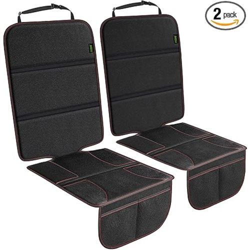 PIDO Car Seat Protector 2 Pack, Car Seat Mat for Leather Seats with Thick Padding and Non-Slip Backing, Waterproof Protector Cover for Baby Child Carseat Protection (Black/Red)