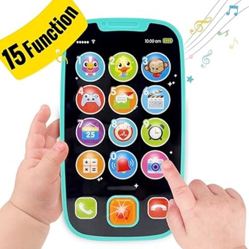 Toys for 1 Year Old Boy, 15 Functions Phone Baby Toys 6-12 Months, Baby Cell Phone 12-18 Months, Learning Toys for Toddlers 1-3, Easter Basket Stuffers - Cyan