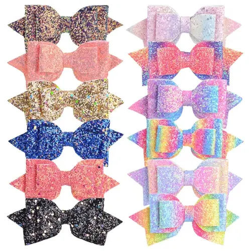 12pcs Glitter Hair Bows Alligator Clips Sequins Hair Clips Hair Barrettes Hair Accessories for Kids Girls Teens Toddlers