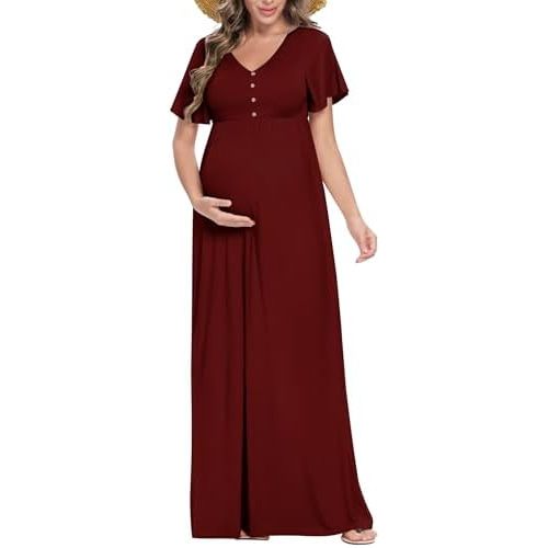 Peauty Fall Maternity Dresses for Women Maternity Photoshoot Dress with Decorative Button Baby Shower Dress