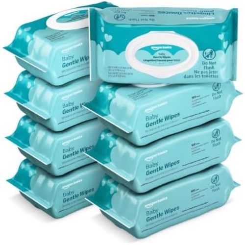 Amazon Basics Gentle Fragrance Free Baby Wipes, Hypoallergenic, Sensitive Skin, Unscented, 800 Count (8 Packs of 100) (Previously Mama Bear)