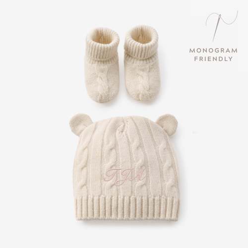 Cream 100% Cashmere Cable Hat & Booties Set – Elegant Baby