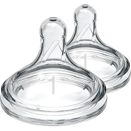 Dr. Brown's Natural Flow Level 1, Wide-Neck Baby Bottle Nipple, Slow Flow, 100% Silicone, 0m+, 2 Count (Pack of 1)