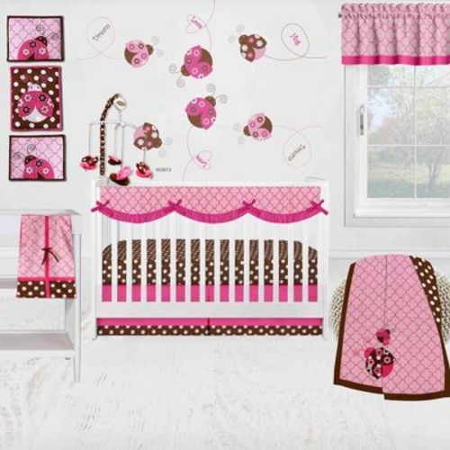 Bacati - Ladybugs Pink Chocolate 10 pc Crib Bedding Set with Long Rail Guard Cover