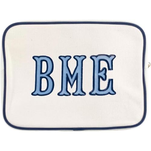 Personalized Canvas Pouch – Embroidered or Appliqué Monogram Makeup Bag, Travel Toiletry Organizer, Tech Accessory Case, Large or Extra Large, Gift for Her (Navy Trim, Extra Large)