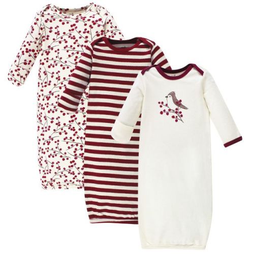 Touched by Nature Baby Girl Organic Cotton Long-Sleeve Gowns 3pk, Berry Branch, 0-6 Months