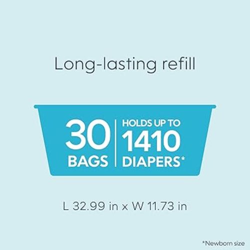 Diaper Genie Easy Roll Refill | 30 Bags Per Refill | Holds Up to 1410 Newborn Diapers | Odor Control | Diaper Pail Refill Bags | Fits Diaper Genie Signature & Platinum Pails