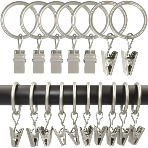 Clothes Hanger Rings with Clips, 1 inch ID, 100 Pack, Matte Silver