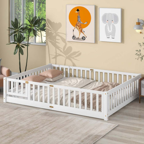 Harriet Bee Finka Kids Floor Platforms Bed With Fence and Door & Reviews | Wayfair
