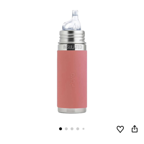 Pura Kiki 9oz/260ml Stainless Steel Insulated Sippy Bottle w/Sleeve, Plastic-Free, MadeSafe Certified, Medical-Grade Silicone Sipper Spout Fast Flow for Kids, Toddlers, Babies & Infant – Rose