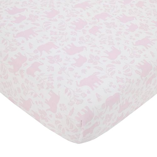Carter's Sweet Floral Elephants Pink & White Super Soft Fitted Crib Sheet, Pink, White