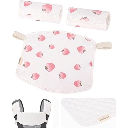 Bebamour Drool and Teething Reversible Cotton Pad For All Carry Positions Baby Carrier White Drool Bib For Boys & Girls(Strawberry)