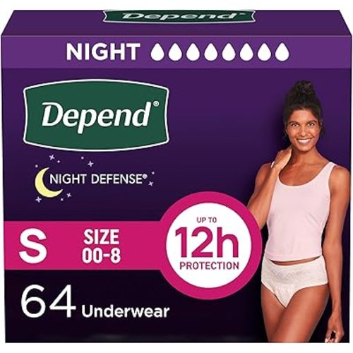 Depend Night Defense Adult Diapers, Incontinence & Postpartum Bladder Leak Underwear for Women, Disposable, Overnight, Small, Blush, 64 Count (4 Packs of 16), Packaging May Vary