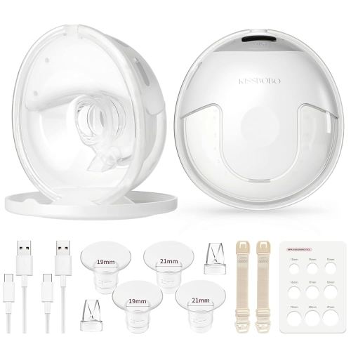 Hands Free Breast Pump, Wearable Breastfeeding Pump with 320mmHg Strong Suction, 19 Adjustable Levels & 4 Modes, Ultra-Quiet, Leak-Proof Design Portable Breast Pumps Electric (White, 2 Pack)