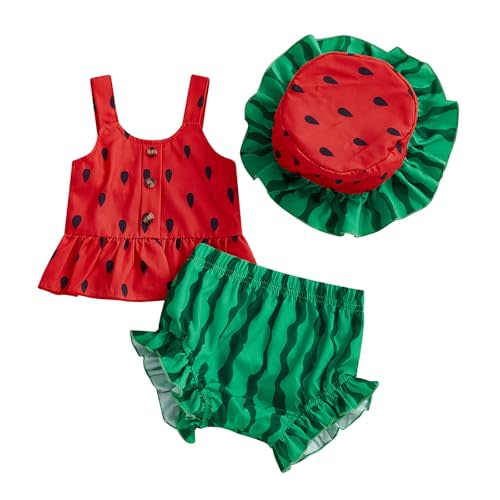 Baby Girl Summer Clothes Strawberry Dress Smocked Sleeveless Tops and Shorts Hat Set Toddler Infant Beach Outfits